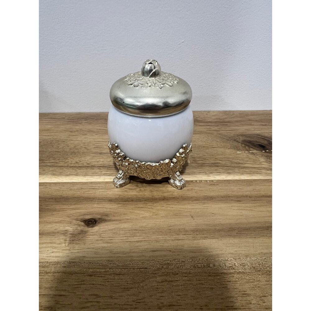 Vintage Empty 1974 Avon Milk Glass Jar Trinket Box